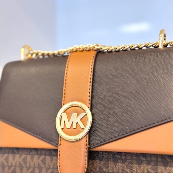 Michael Kors Greenwich SM Color-Block Signature Logo Crossbody Bag Brown Multi - Picture 9 of 11